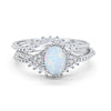 Art Deco Three Piece Bridal Set Oval Round Cubic Zirconia Wedding Engagement Ring Band 925 Sterling Silver