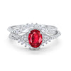 Art Deco Three Piece Bridal Set Oval Round Cubic Zirconia Wedding Engagement Ring Band 925 Sterling Silver