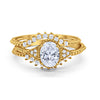 Art Deco Three Piece Bridal Set Oval Round Cubic Zirconia Wedding Engagement Ring Band 925 Sterling Silver