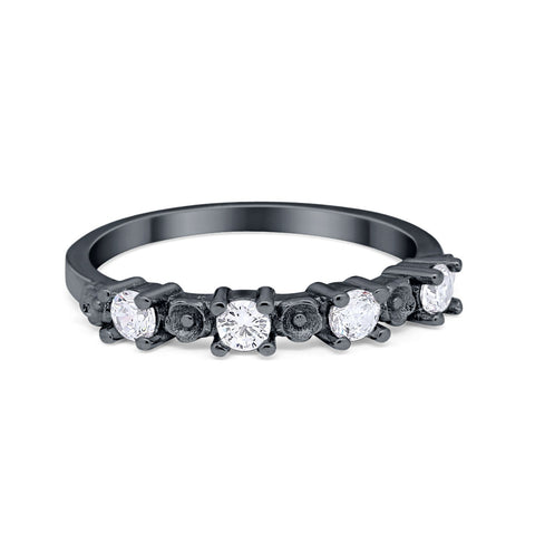 925 Sterling Silver 4mm Half Eternity Art Deco CZ Band Engagement Ring