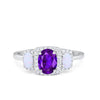 925 Sterling Silver Art Deco Three Stone Halo Oval Round CZ Engagement Ring