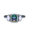 925 Sterling Silver Art Deco Three Stone Halo Oval Round CZ Engagement Ring