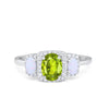 925 Sterling Silver Art Deco Three Stone Halo Oval Round CZ Engagement Ring