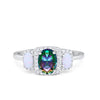 925 Sterling Silver Art Deco Three Stone Halo Oval Round CZ Engagement Ring