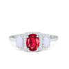 925 Sterling Silver Art Deco Three Stone Halo Oval Round CZ Engagement Ring