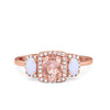 925 Sterling Silver Art Deco Three Stone Halo Oval Round CZ Engagement Ring