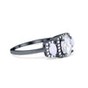 925 Sterling Silver Art Deco Three Stone Halo Oval Round CZ Engagement Ring