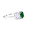 925 Sterling Silver Art Deco Three Stone Halo Oval Round CZ Engagement Ring