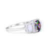 925 Sterling Silver Art Deco Three Stone Halo Oval Round CZ Engagement Ring