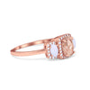 925 Sterling Silver Art Deco Three Stone Halo Oval Round CZ Engagement Ring