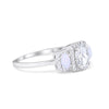 925 Sterling Silver Art Deco Three Stone Halo Oval Round CZ Engagement Ring