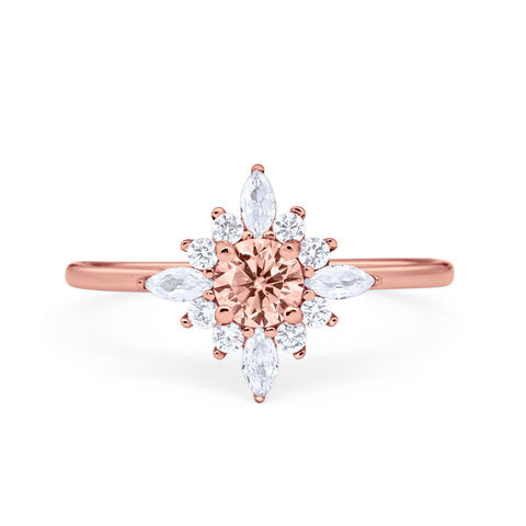 925 Sterling Silver Art Deco Marquise Round CZ Cluster Wedding Ring