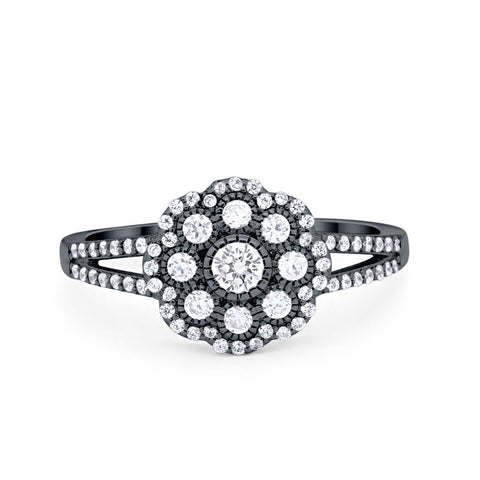 925 Sterling Silver Art Deco Antique Style Round CZ Engagement Ring