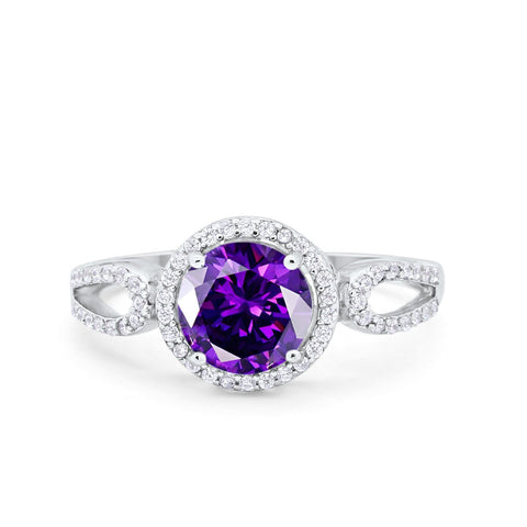 925 Sterling Silver Round CZ Halo Split Shank Wedding Engagement Ring