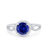 925 Sterling Silver Round CZ Halo Split Shank Wedding Engagement Ring