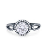 925 Sterling Silver Round CZ Halo Split Shank Wedding Engagement Ring
