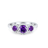 925 Sterling Silver Art Deco Three Stone Halo Engagement Promise Ring