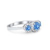 925 Sterling Silver Art Deco Three Stone Halo Engagement Promise Ring