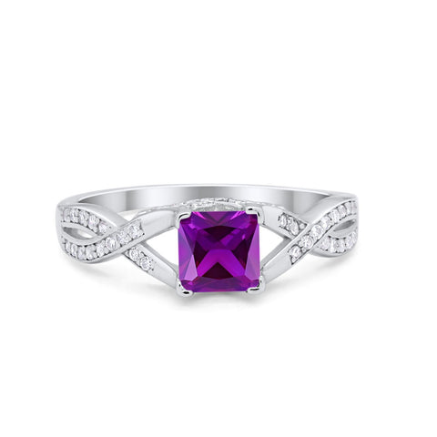 925 Sterling Silver Art Deco Princess Cut Round CZ Engagement Ring