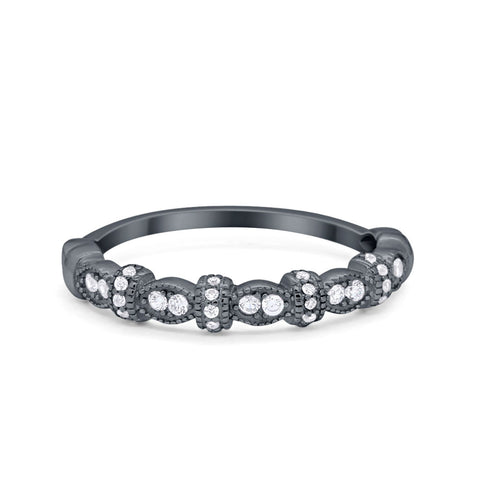 925 Sterling Silver Half Eternity Marquise Round CZ Wedding Band Ring