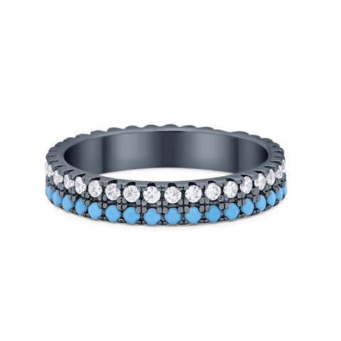 925 Sterling Silver Row Eternity Style Round Simulated Tuquoise CZ Ring