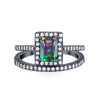 925 Sterling Silver Radiant Cut Two Piece Bridal Set Band Ring