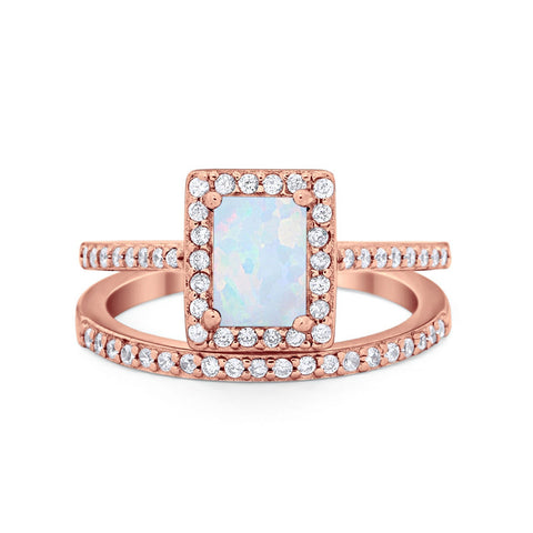 925 Sterling Silver Radiant Cut Two Piece Bridal Set Band Ring