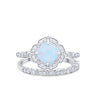 925 Sterling Silver Art Deco Bridal Set Cushion Round CZ Wedding Band Ring