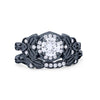 925 Sterling Silver Art Deco Vintage Style Bridal Set Round CZ Band Ring