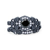 925 Sterling Silver Art Deco Vintage Style Bridal Set Round CZ Band Ring