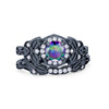 925 Sterling Silver Art Deco Vintage Style Bridal Set Round CZ Band Ring