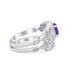 925 Sterling Silver Art Deco Vintage Style Bridal Set Round CZ Band Ring
