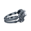 925 Sterling Silver Art Deco Vintage Style Bridal Set Round CZ Band Ring
