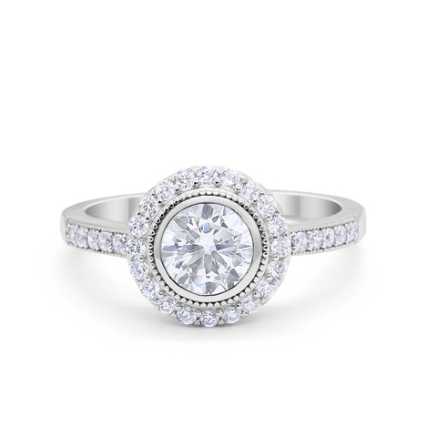 925 Sterling Silver Round Bezel Cubic Zirconia Wedding Engagement Ring
