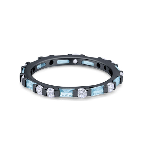 925 Sterling Silver Full Eternity Stackable Baguette Cubic Zirconia Wedding Band