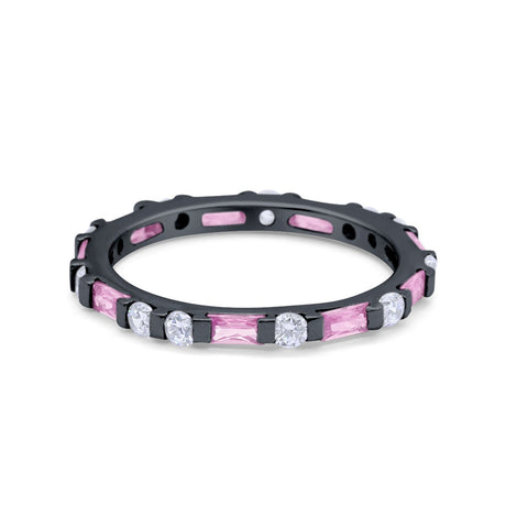 925 Sterling Silver Full Eternity Stackable Baguette Cubic Zirconia Wedding Band