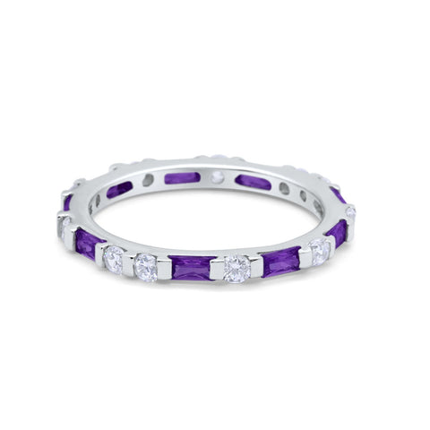 925 Sterling Silver Full Eternity Stackable Baguette Cubic Zirconia Wedding Band