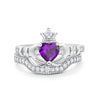 925 Sterling Silver Two Piece Claddagh Bridal Set Cubic Zirconia Heart Ring