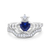 925 Sterling Silver Two Piece Claddagh Bridal Set Cubic Zirconia Heart Ring