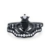 925 Sterling Silver Two Piece Claddagh Bridal Set Cubic Zirconia Heart Ring