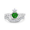 925 Sterling Silver Two Piece Claddagh Bridal Set Cubic Zirconia Heart Ring
