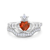 925 Sterling Silver Two Piece Claddagh Bridal Set Cubic Zirconia Heart Ring