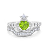 925 Sterling Silver Two Piece Claddagh Bridal Set Cubic Zirconia Heart Ring