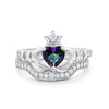 925 Sterling Silver Two Piece Claddagh Bridal Set Cubic Zirconia Heart Ring