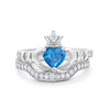 925 Sterling Silver Two Piece Claddagh Bridal Set Cubic Zirconia Heart Ring