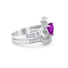 925 Sterling Silver Two Piece Claddagh Bridal Set Cubic Zirconia Heart Ring