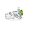 925 Sterling Silver Two Piece Claddagh Bridal Set Cubic Zirconia Heart Ring