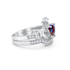925 Sterling Silver Two Piece Claddagh Bridal Set Cubic Zirconia Heart Ring