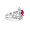 925 Sterling Silver Two Piece Claddagh Bridal Set Cubic Zirconia Heart Ring