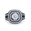 925 Sterling Silver Cubic Zirconia Double Split Shank Wedding Engagement Ring